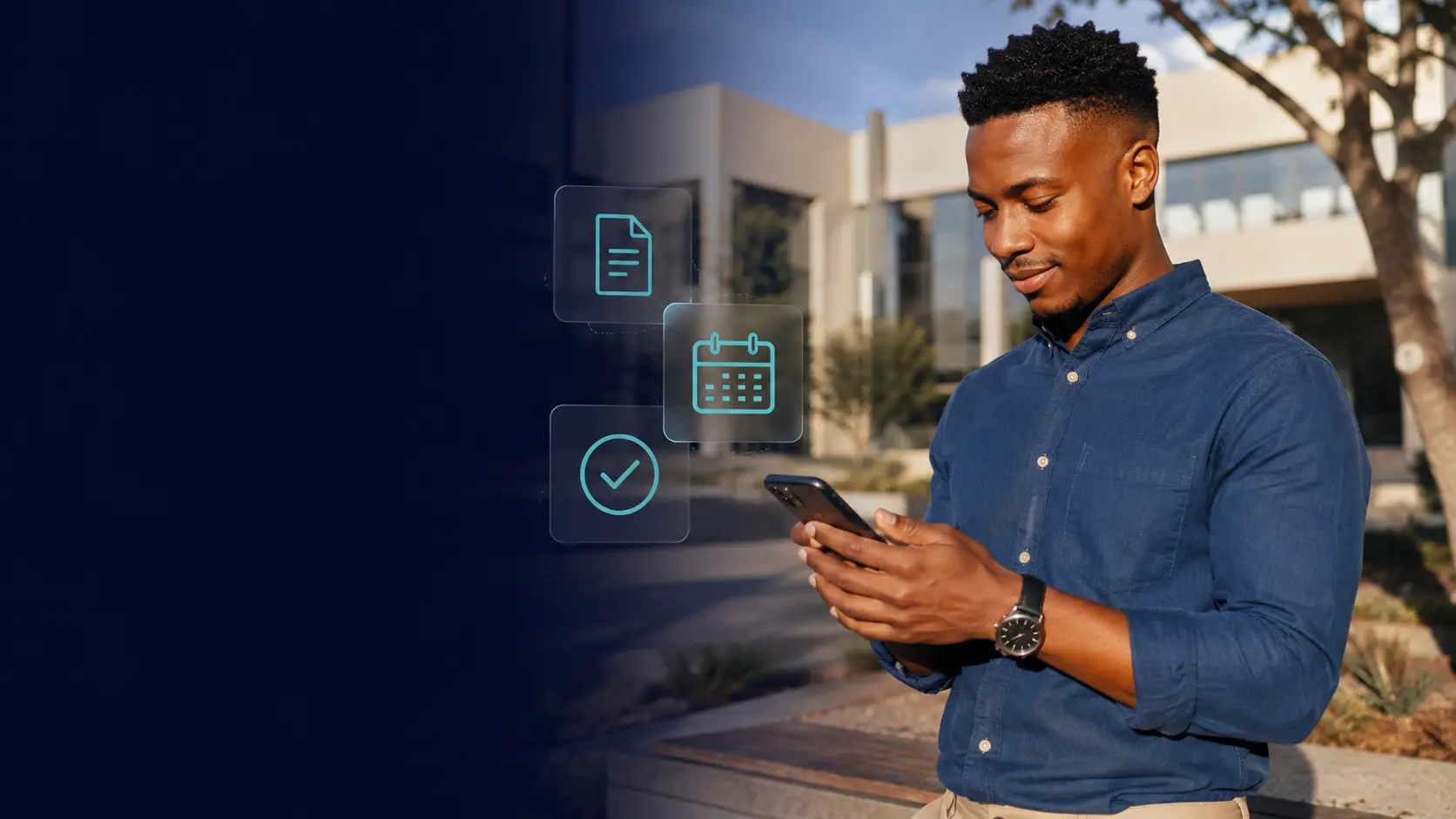 Botswana employee accessing workplace services on a phone